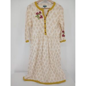 AJIO Dress Womens Medium‎ Cream Tan Floral Embroidered Pintuck Boho